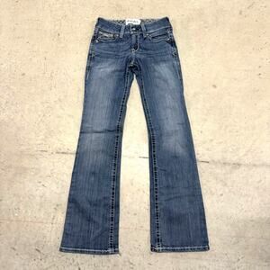 Ariat Mid Rise Boot Cut REAL Denim Jeans in Rainstorm Whipstitch Stretch Sz 25R